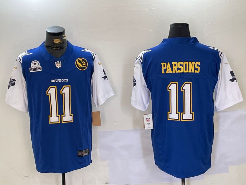 Men Dallas Cowboys 11 Parsons Blue five generations 2024 Nike Vapor Limited NFL Jersey style 2